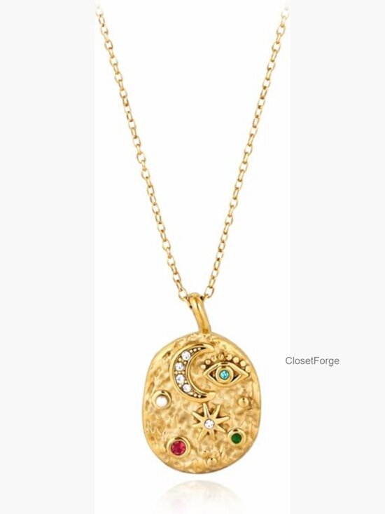 Jewelry - Waterproof Coin Pendant Necklace with Cubic Zirconia & Real Pearl
